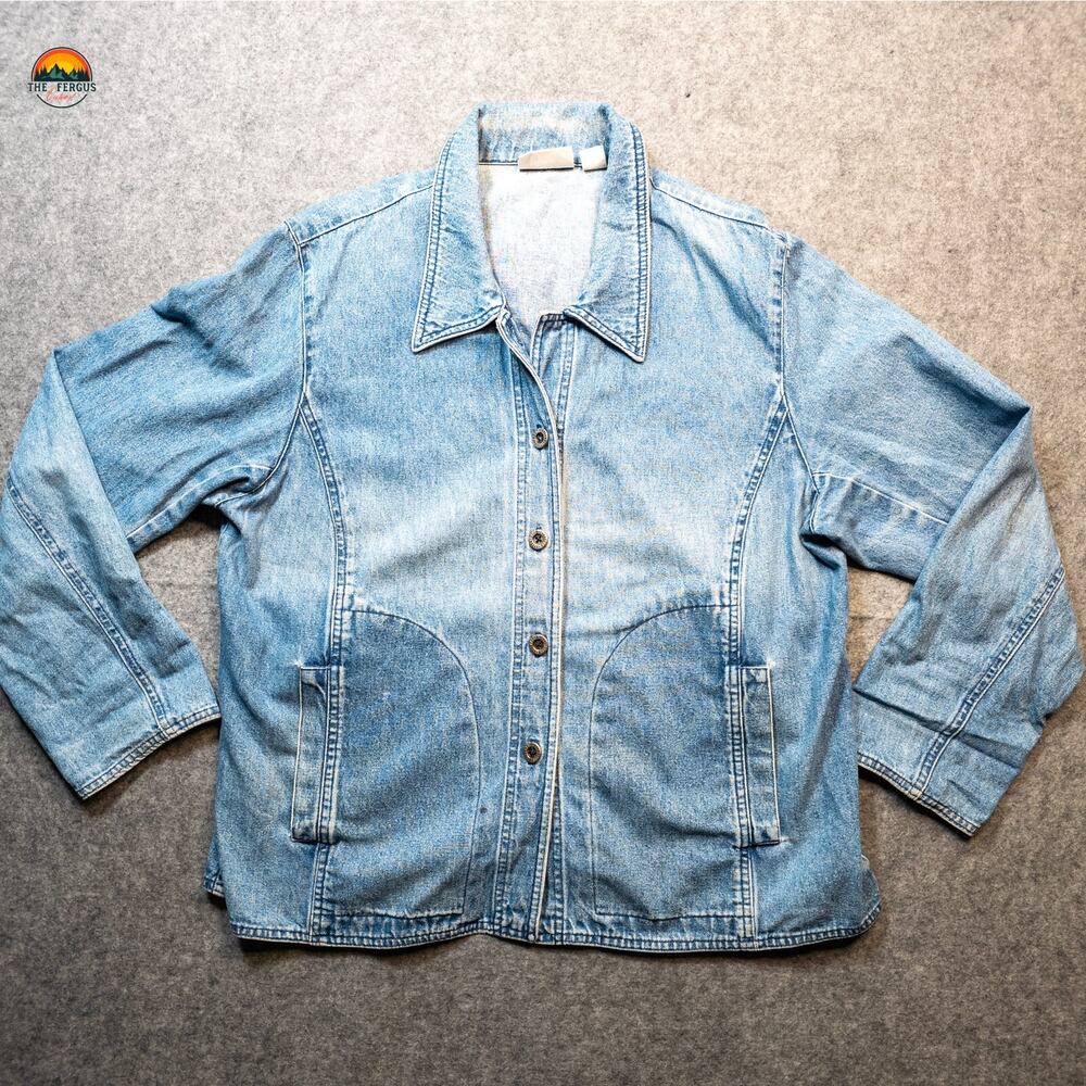 Elisabeth By Liz Claiborne Denim Jacket Blue Long Sleeve Vintage Y2K Women’s Lrg